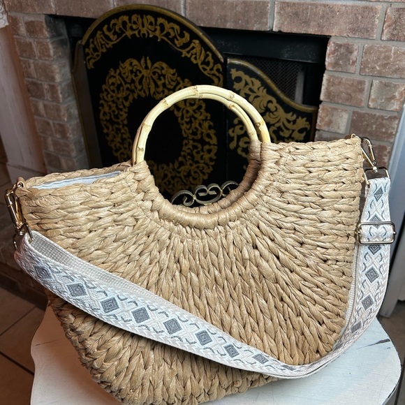 HAUTE HIPPIE Bamboo Market Basket Shoulder Hand Bag Tote Purse Like New - Picture 1 of 7